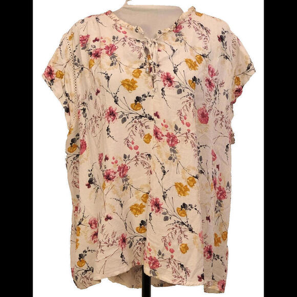 BUFFALO Size XXL Blouse White Floral Shirt Tie Front Floral Cascade - Picture 1 of 8